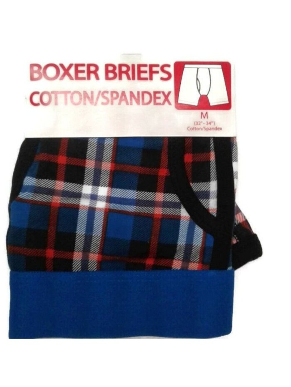 Pico Size M 32 34 Boxer Briefs Mens Cotton Spandex Plaid Blue Red Black NEW